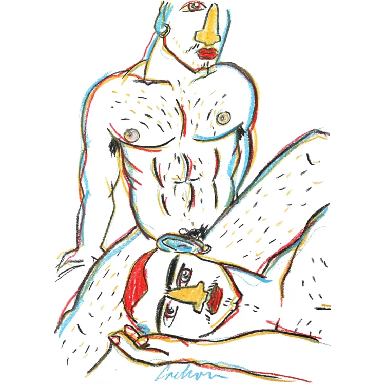 "Moment Before the Kiss" – a unique, signed original created with wax crayons on paper.