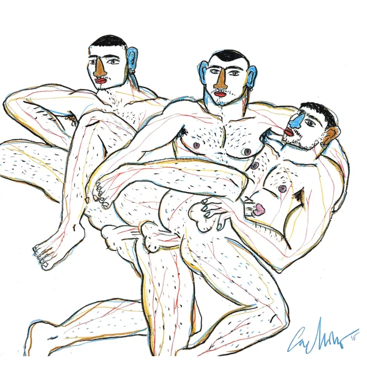 "THREESOME" – a unique, signed original created with wax crayons on paper.