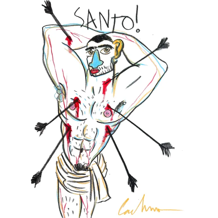 "Saint Sebastian 78" – a unique, signed original created with wax crayons on paper.