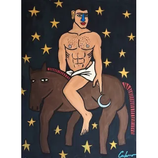 "SAINT SEBASTIAN AMONG STARS POINTING AT THE MOON" – a unique, signed original painting