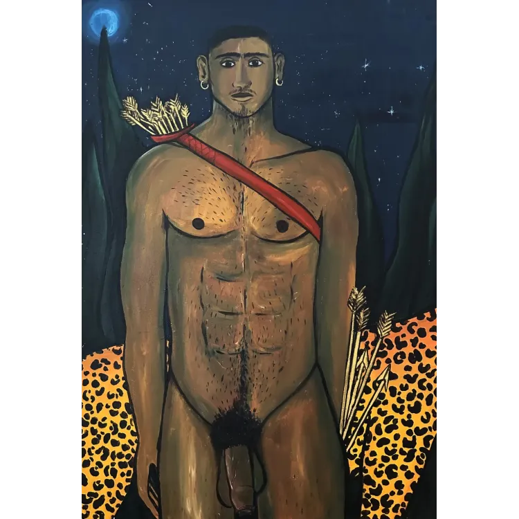 Obra original titulada "SEBASTIÁN CAZADOR CON FLECHAS", firmada y única. Ceras sobre papel.